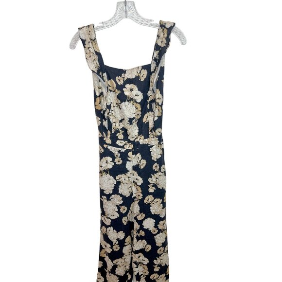SIR. Bellagio Linen Black White Floral Wide Leg Jumpsuit with Ruffle - Size 4 - Picture 4 of 13